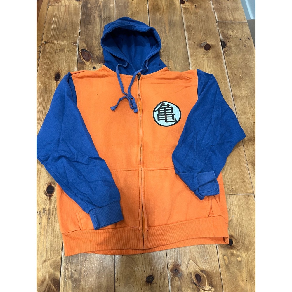 Dragon Ball Z Goku Zip Up Hoodie Ripple Junction Orange Blue Kanji XL